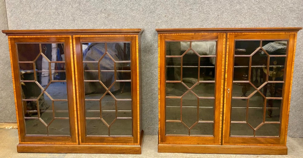 Antique Pair of Edwardian Inlaid Bookcases View II