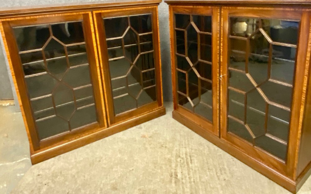 Antique Pair of Edwardian Inlaid Bookcases View III