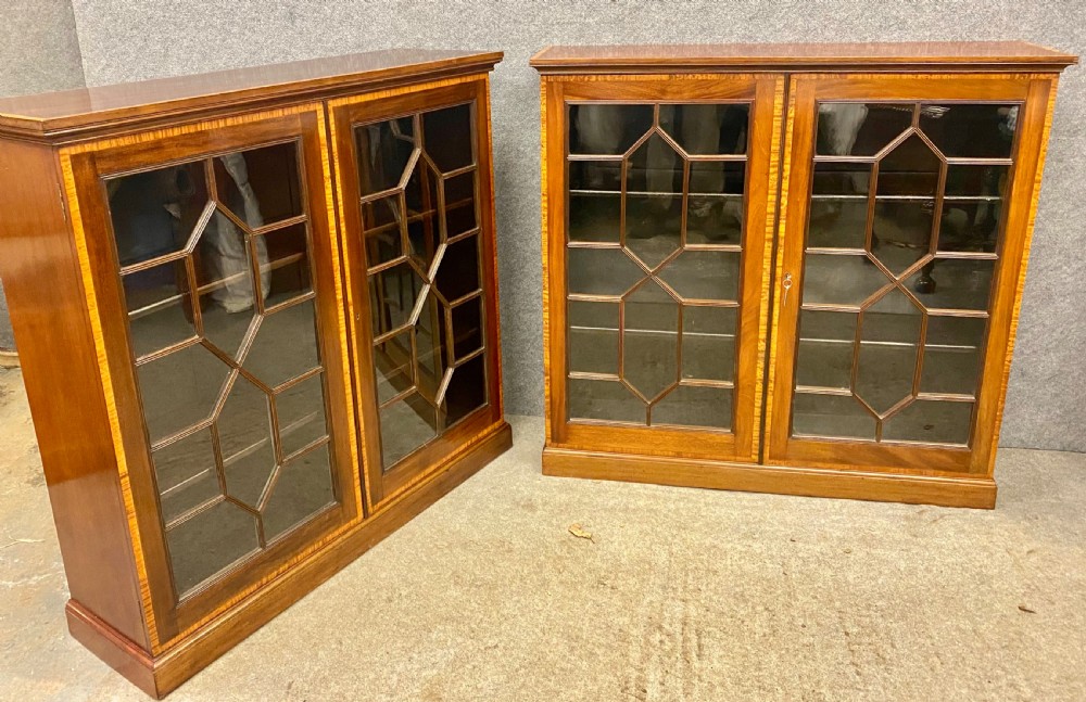 Antique Pair of Edwardian Inlaid Bookcases View VI