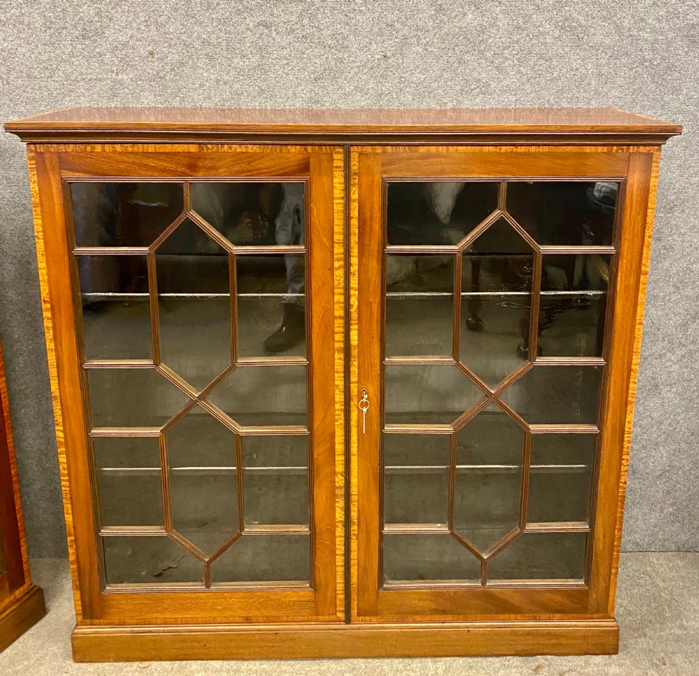 Antique Pair of Edwardian Inlaid Bookcases View VII