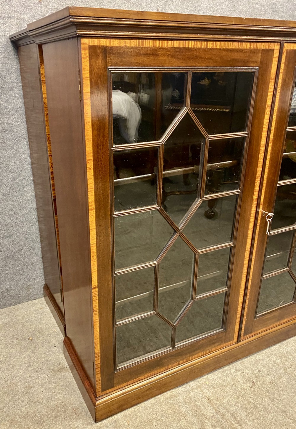 Antique Pair of Edwardian Inlaid Bookcases View IX