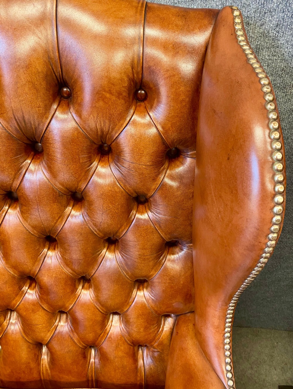 Pair Georgian Style Leather Wing Armchairs View III