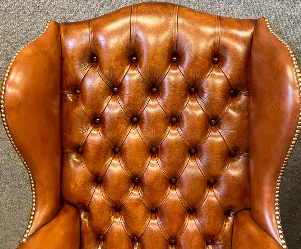 Pair Georgian Style Leather Wing Armchairs View IV