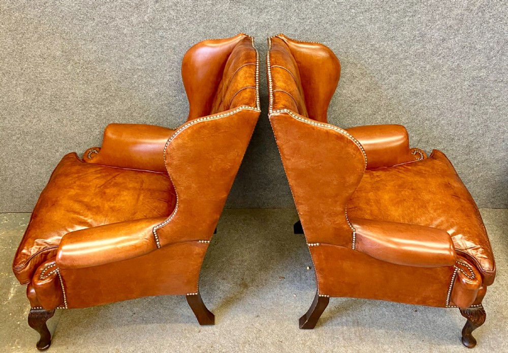 Pair Georgian Style Leather Wing Armchairs View VII