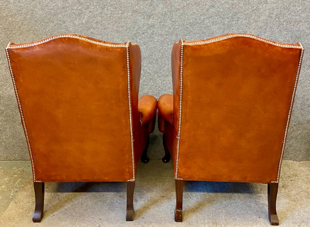 Pair Georgian Style Leather Wing Armchairs View VIII