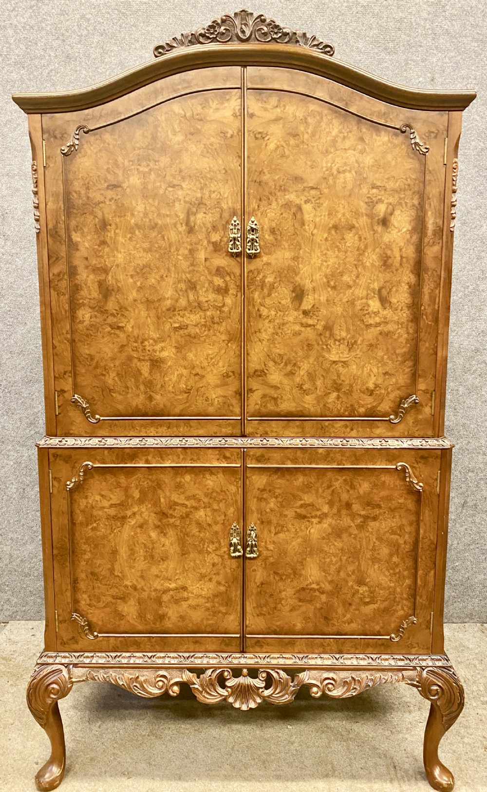 Queen Anne Style Burr Walnut Cocktail Cabinet