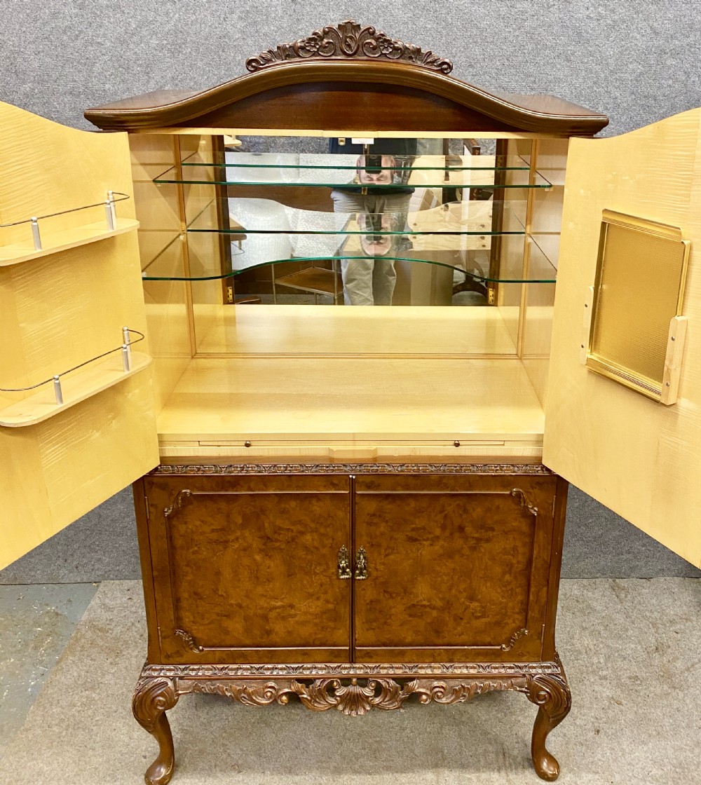 Queen Anne Style Burr Walnut Cocktail Cabinet View II