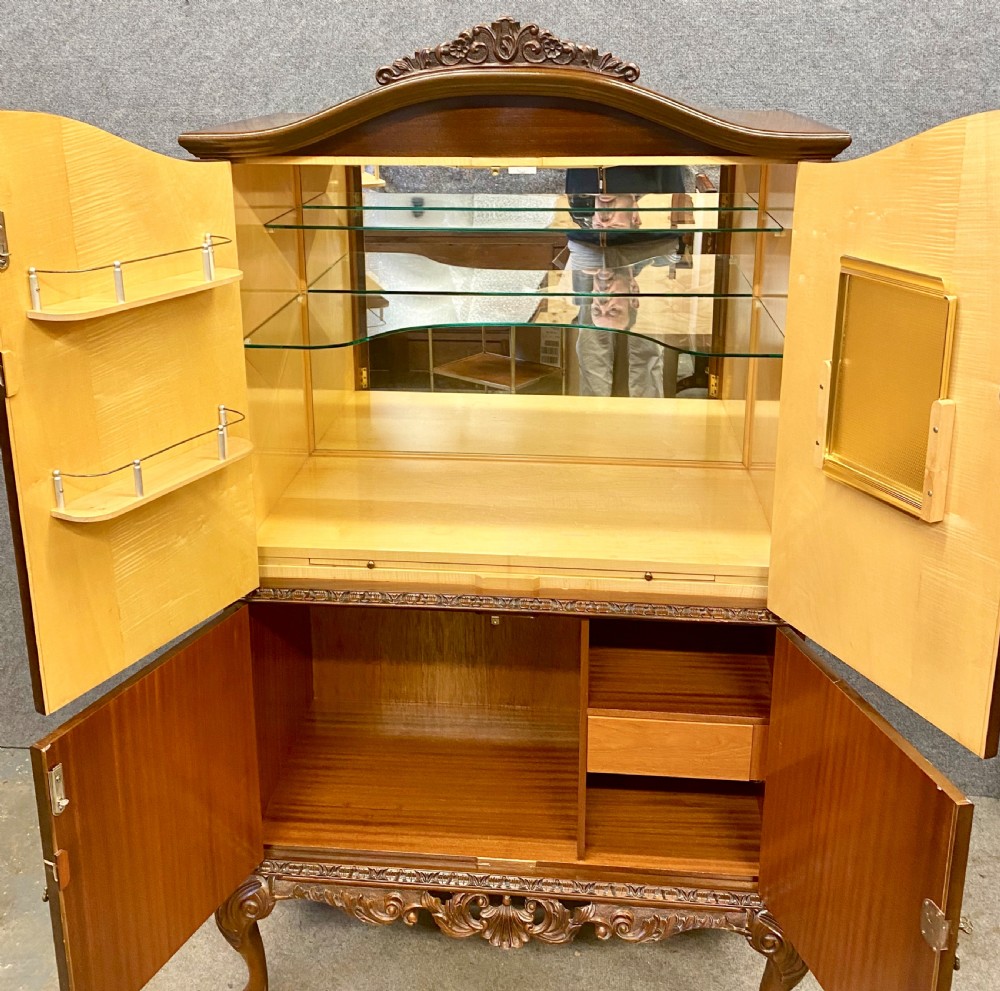 Queen Anne Style Burr Walnut Cocktail Cabinet View III