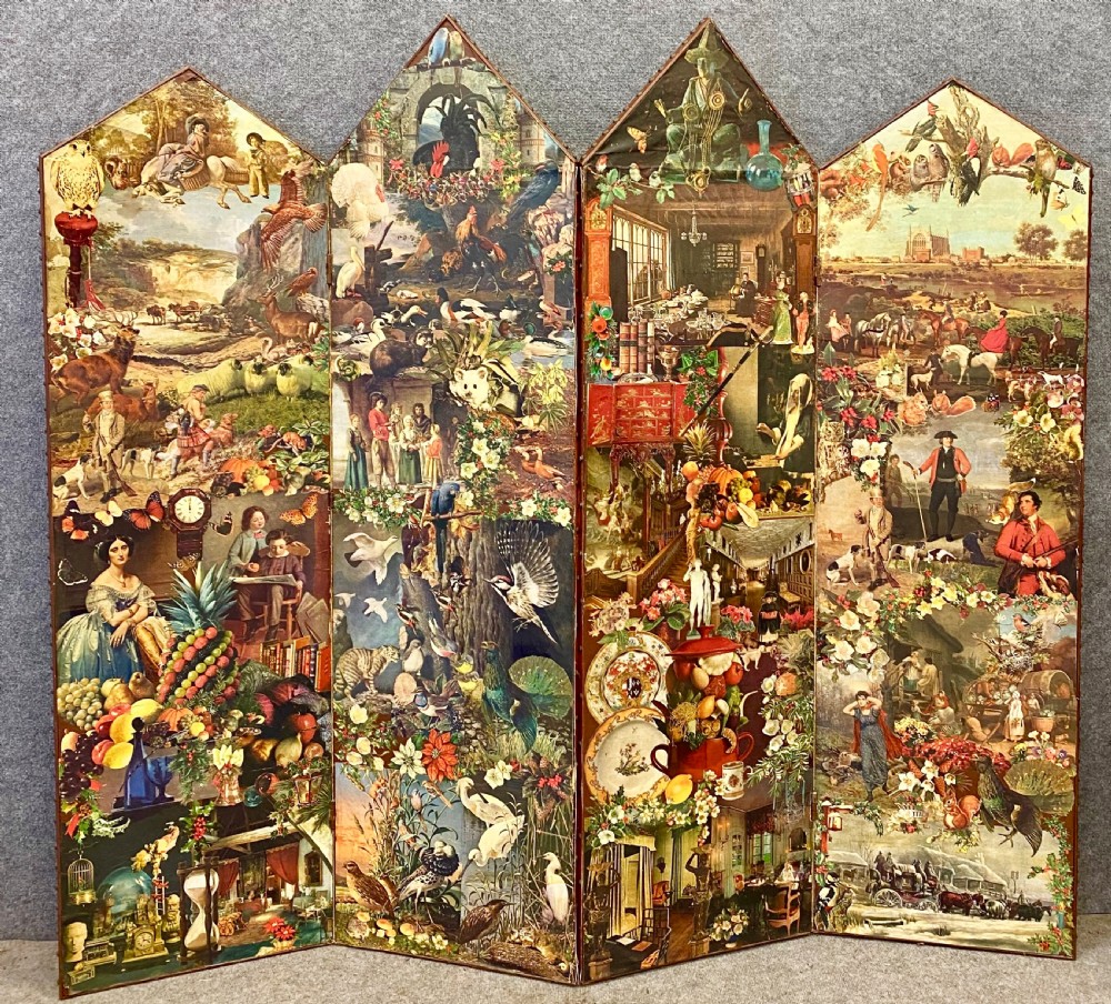 Antique Double Sided Decoupage Screen
