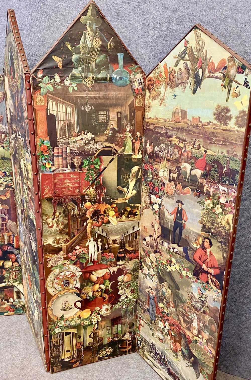 Antique Double Sided Decoupage Screen View IV