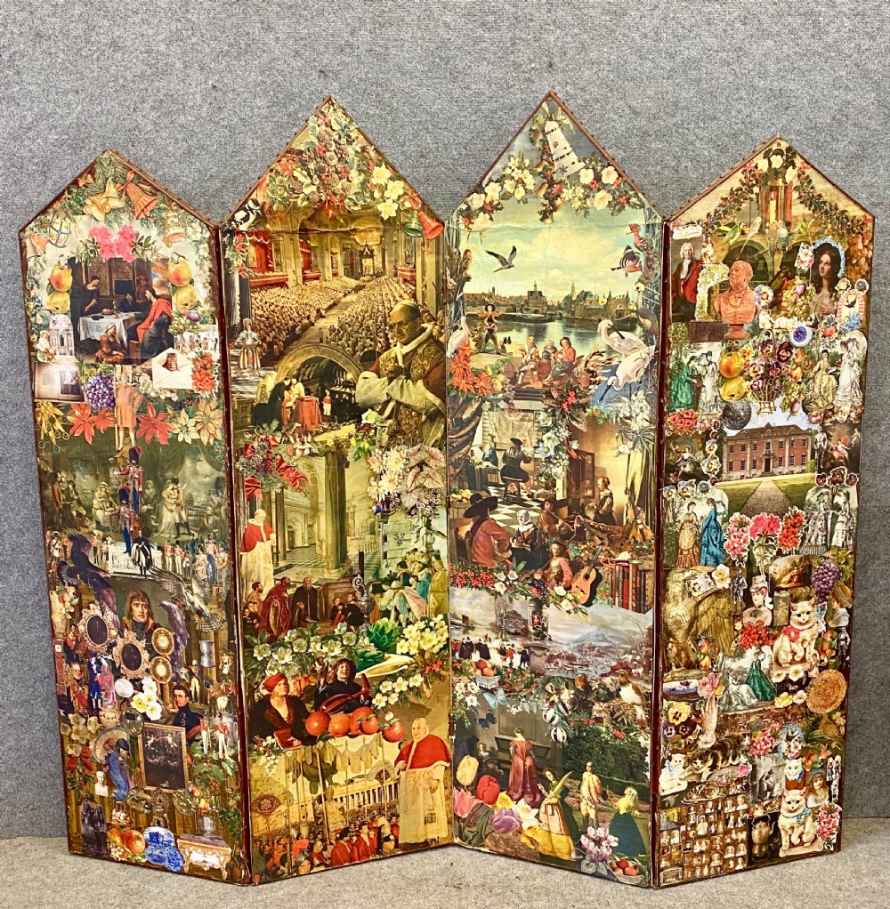 Antique Double Sided Decoupage Screen View VII