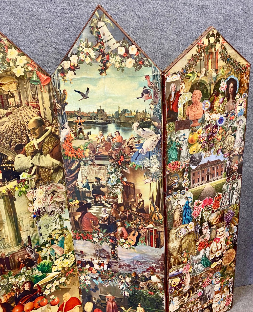Antique Double Sided Decoupage Screen View IX