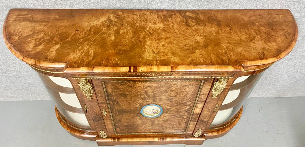 Fine Victorian Burr Walnut Credenza Side Cabinet View IV