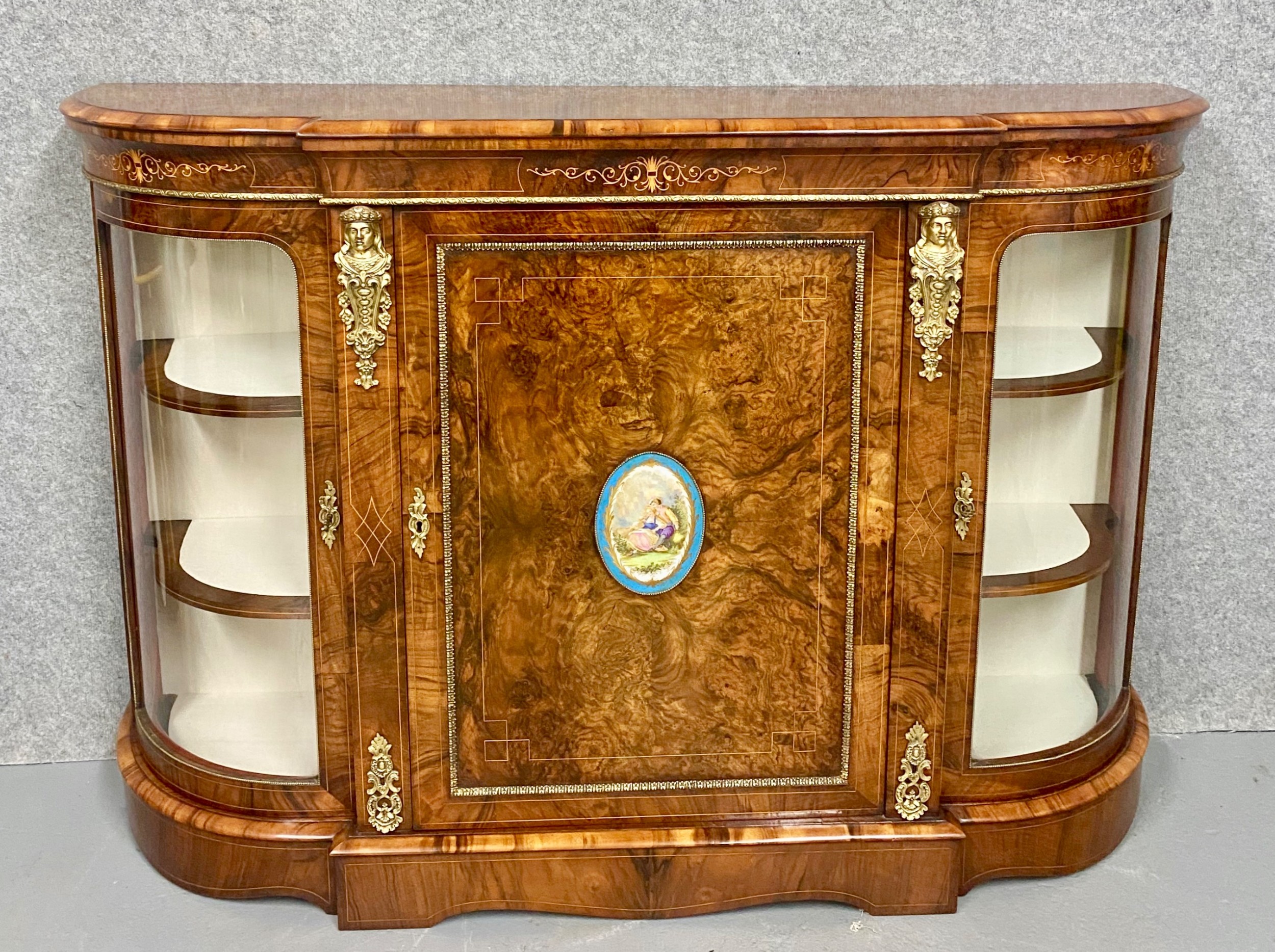 Fine Victorian Burr Walnut Credenza Side Cabinet