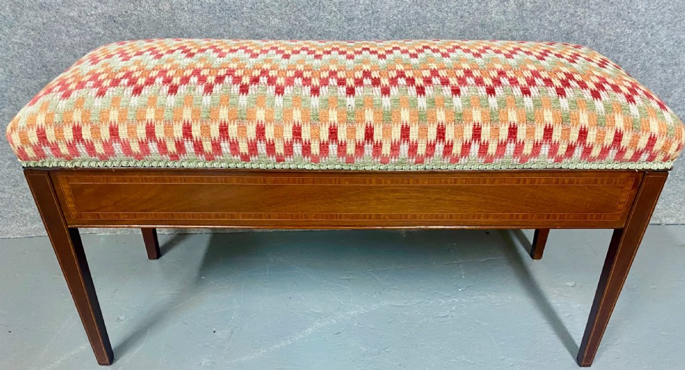 Edwardian Mahogany and Inlaid Window Seat View VIII