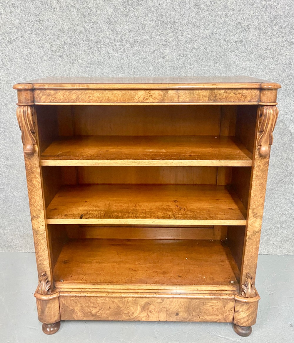 Antique Edwards & Roberts Burr Walnut Open Bookcase View II