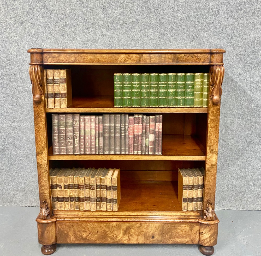 Antique Edwards & Roberts Burr Walnut Open Bookcase View III