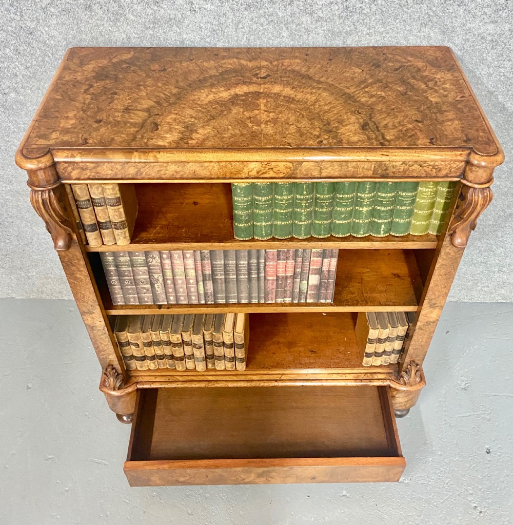 Antique Edwards & Roberts Burr Walnut Open Bookcase View V