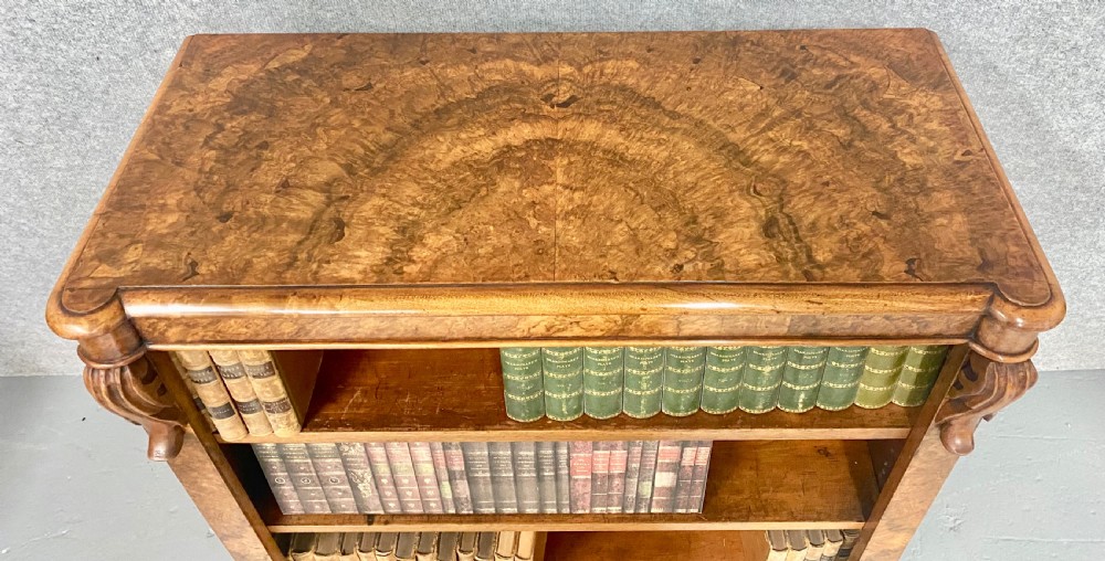 Antique Edwards & Roberts Burr Walnut Open Bookcase View VII