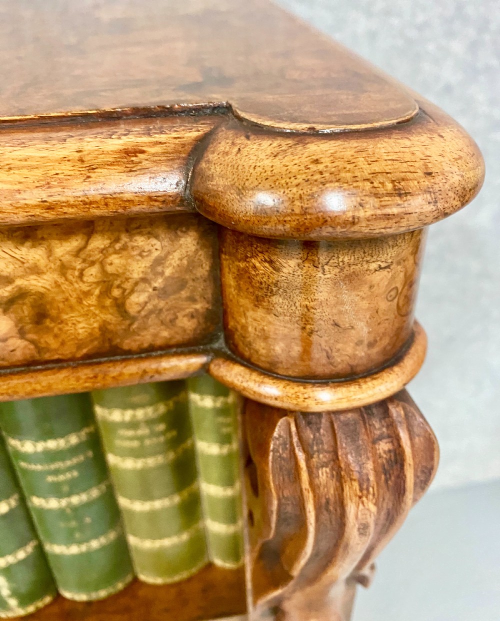 Antique Edwards & Roberts Burr Walnut Open Bookcase View VIII