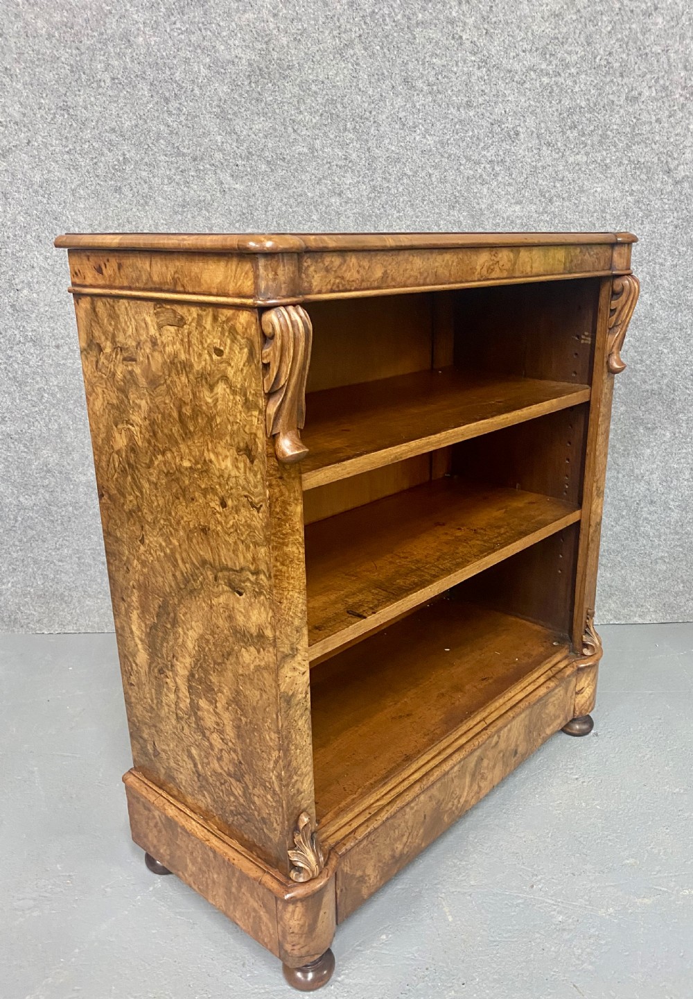 Antique Edwards & Roberts Burr Walnut Open Bookcase View XIII