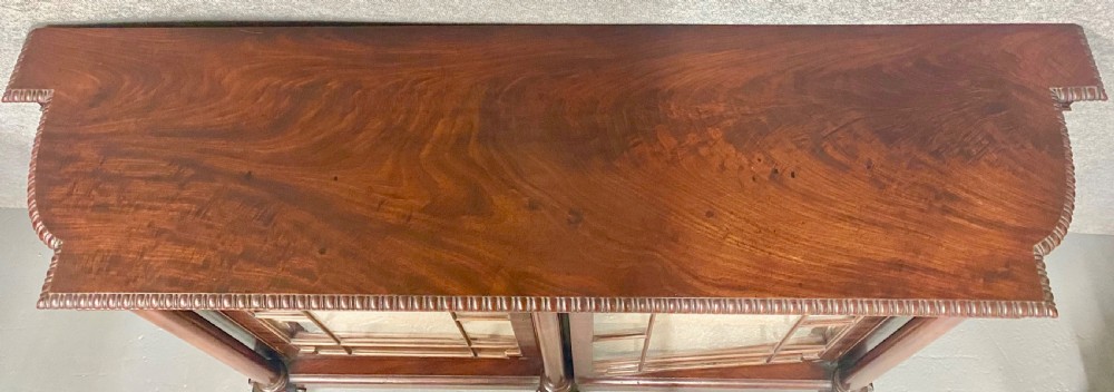 A nineteenth-century mahogany side cabinet featuring reeded columns, carved rosettes, gadrooned feet, and glazed doors. View II