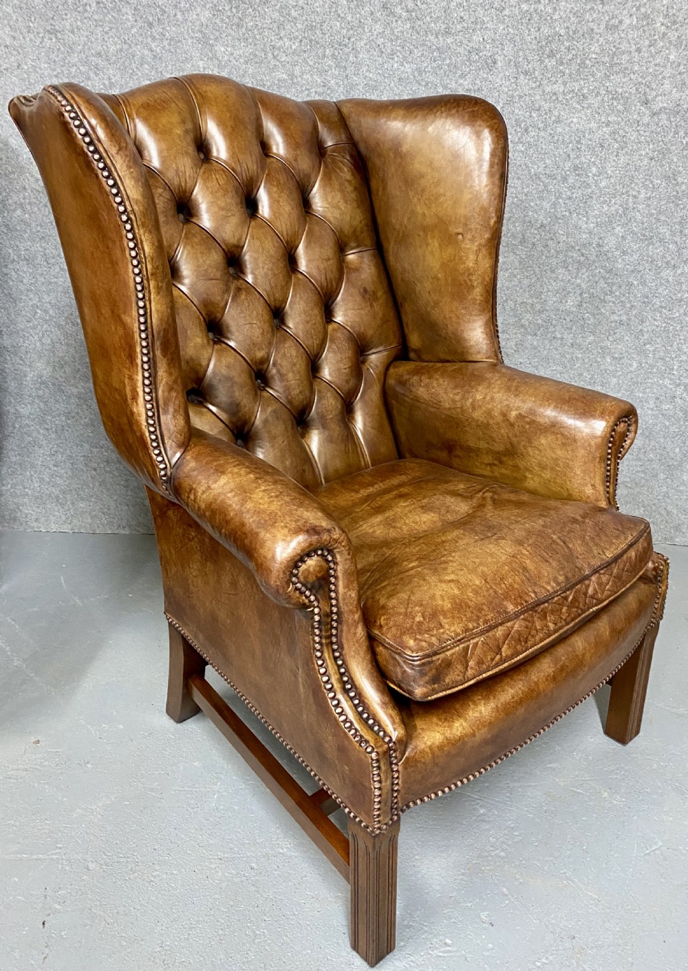 Pair of Georgian Style Leather Wing Armchairs View III