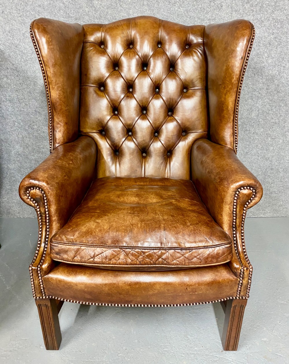 Pair of Georgian Style Leather Wing Armchairs View IV