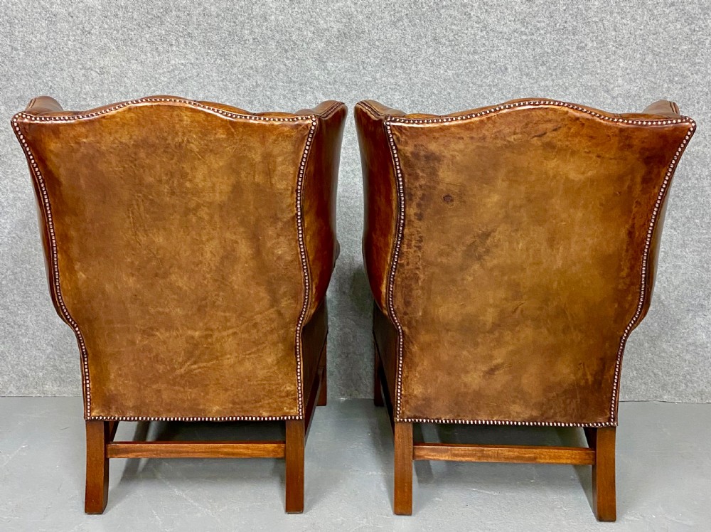 Pair of Georgian Style Leather Wing Armchairs View VI