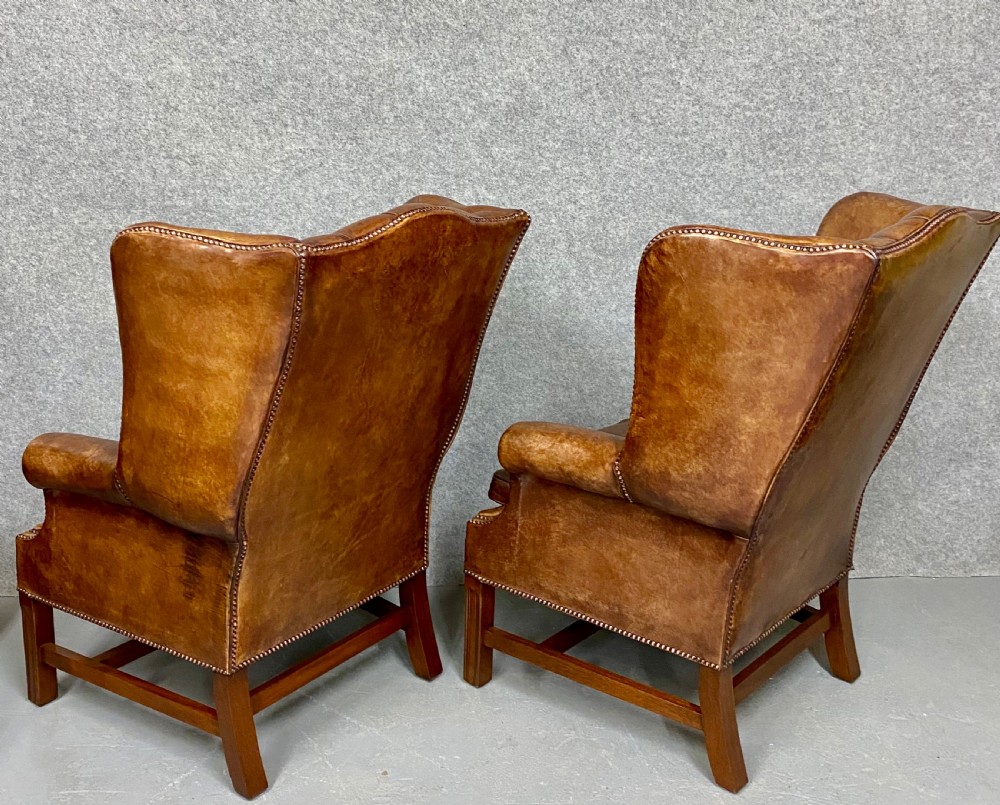Pair of Georgian Style Leather Wing Armchairs View VII