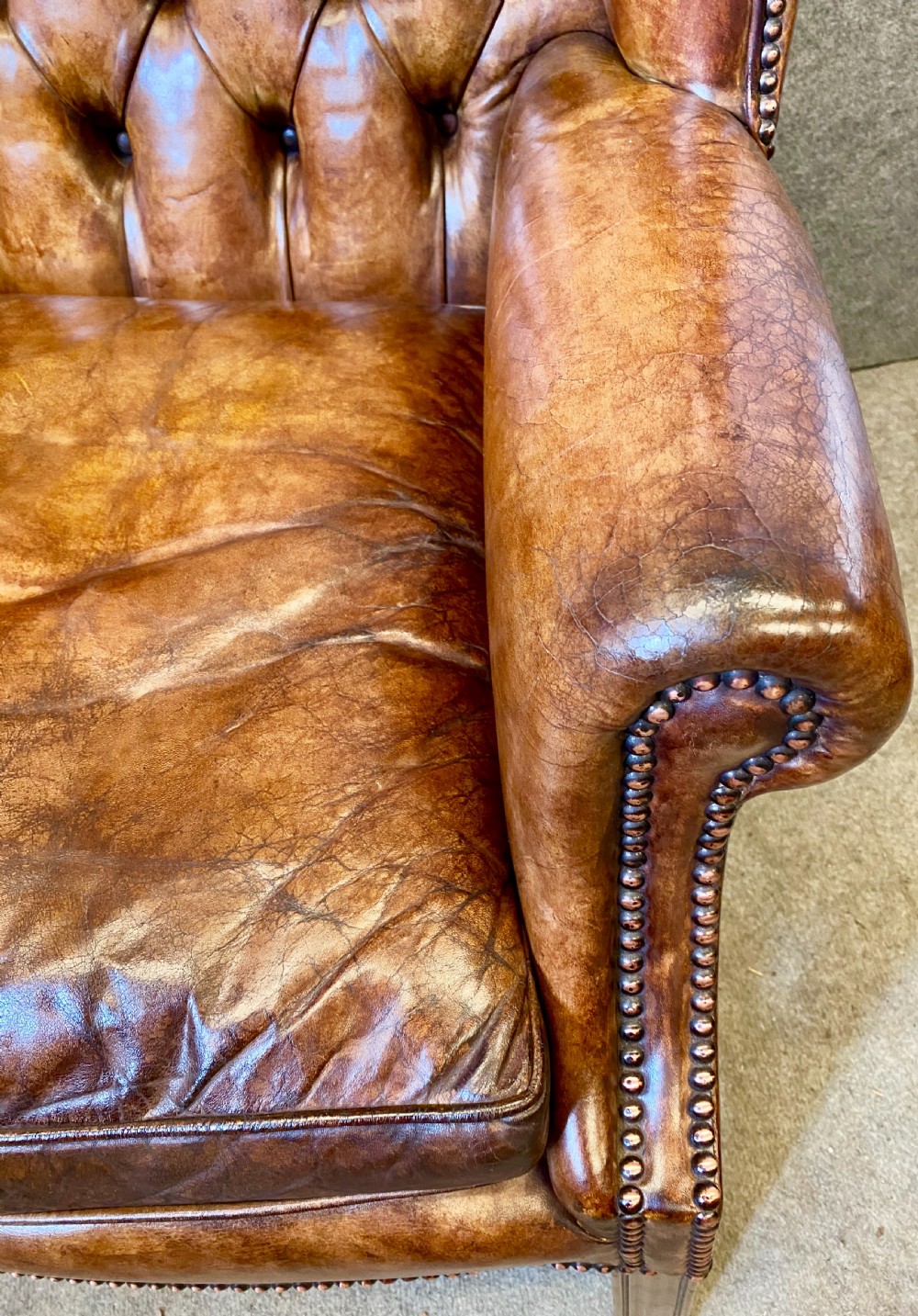 Georgian Style Mahogany & Leather Winged Armchair View II