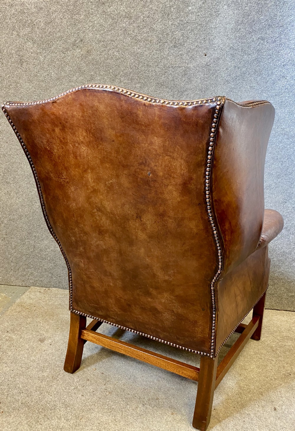 Georgian Style Mahogany & Leather Winged Armchair View IV