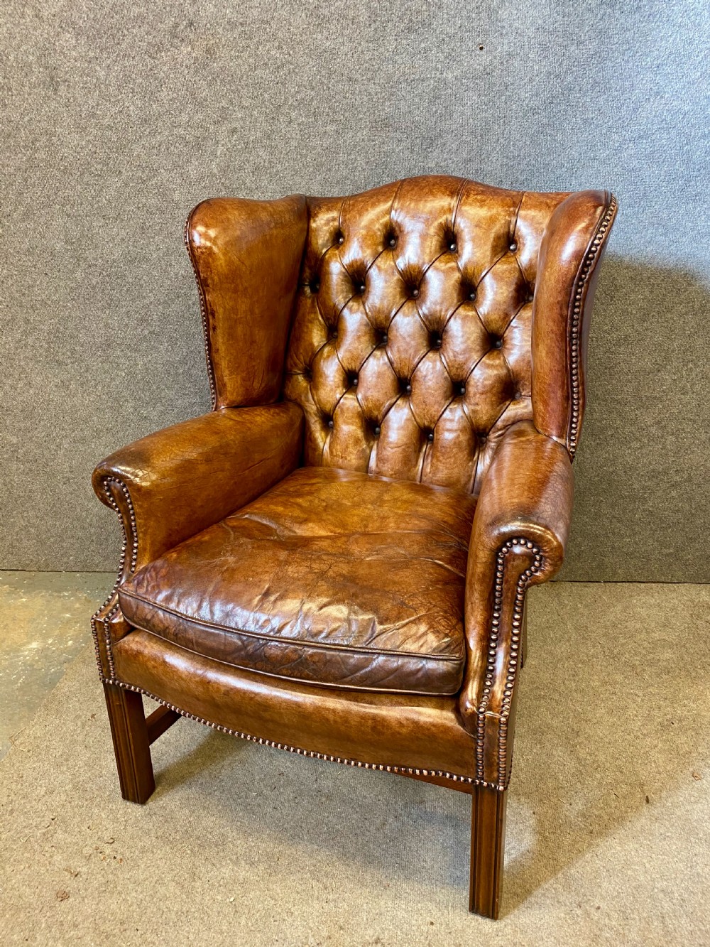 Georgian Style Mahogany & Leather Winged Armchair View VII