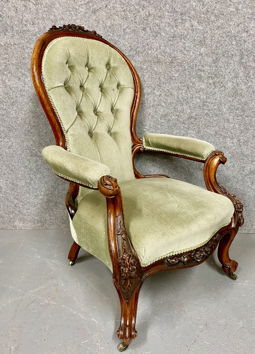 Antique Victorian Walnut Open Armchair
