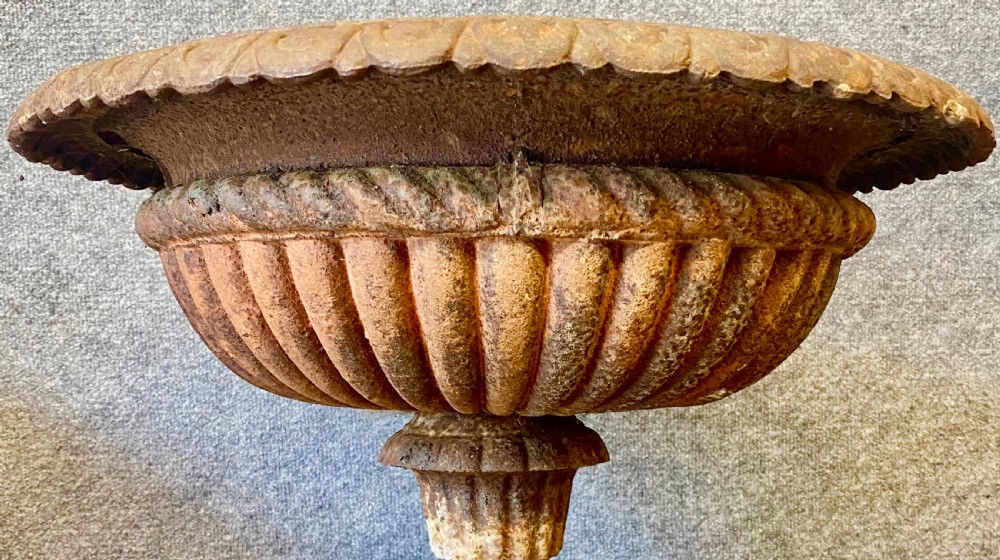 Large Pair of Antique Cast Iron Garden Urns View IV