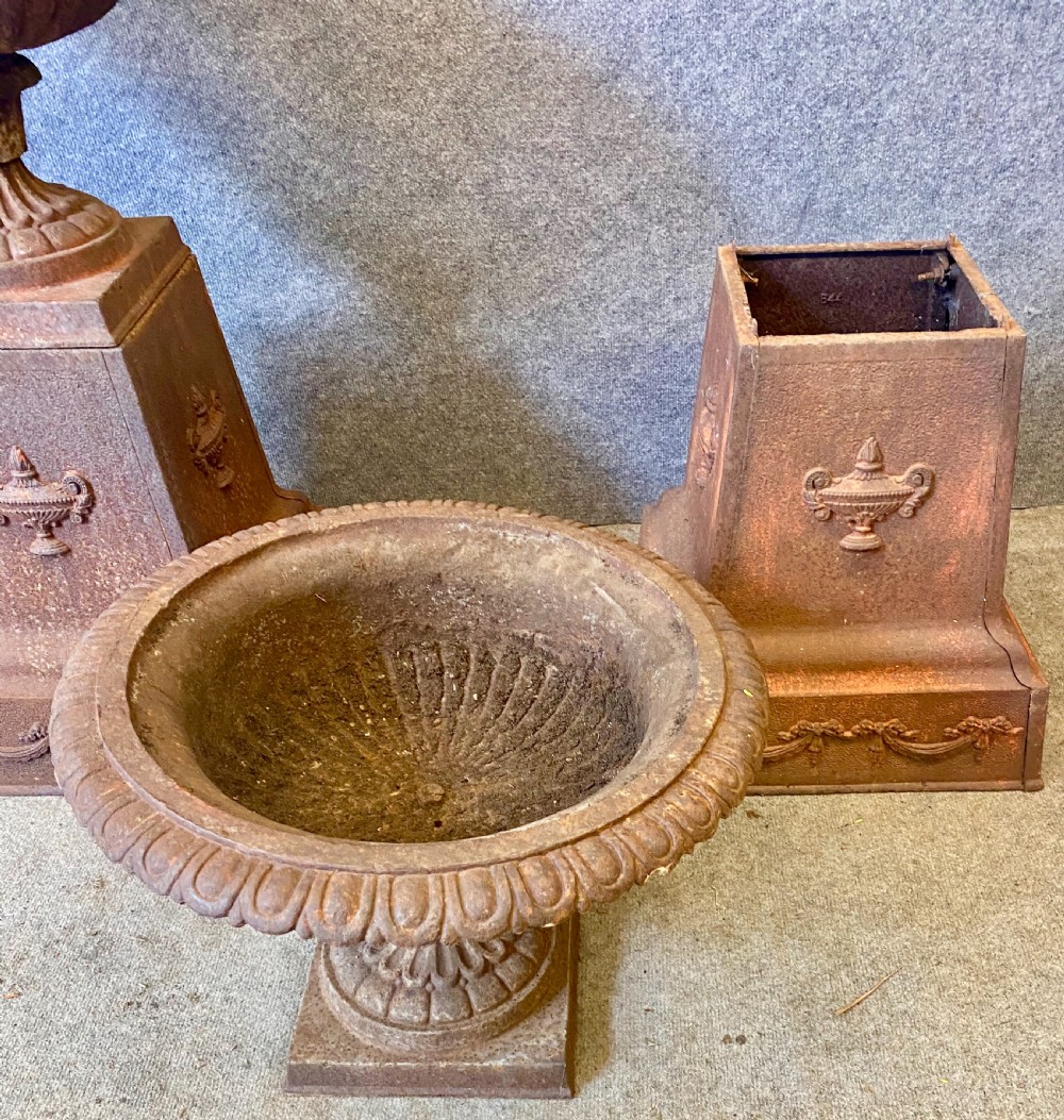 Large Pair of Antique Cast Iron Garden Urns View VI