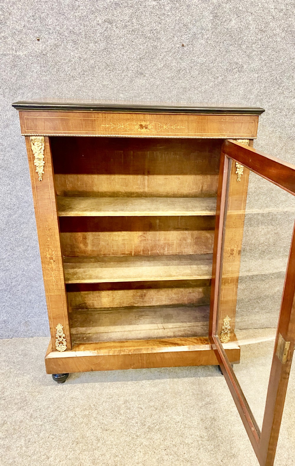 Small Late Victorian Walnut & Inlaid Bookcase View II