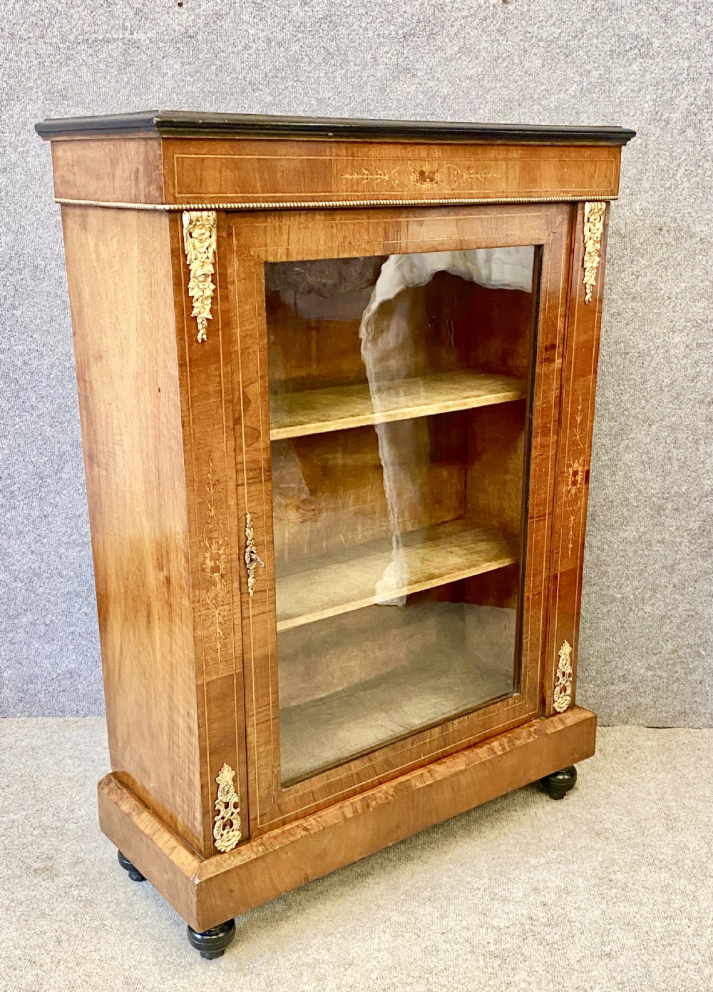 Small Late Victorian Walnut & Inlaid Bookcase View IV
