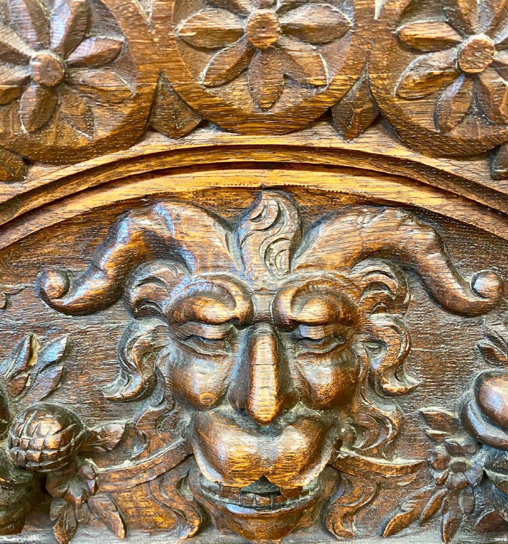Magnificent Antique Carved Oak Hall Seat View IV