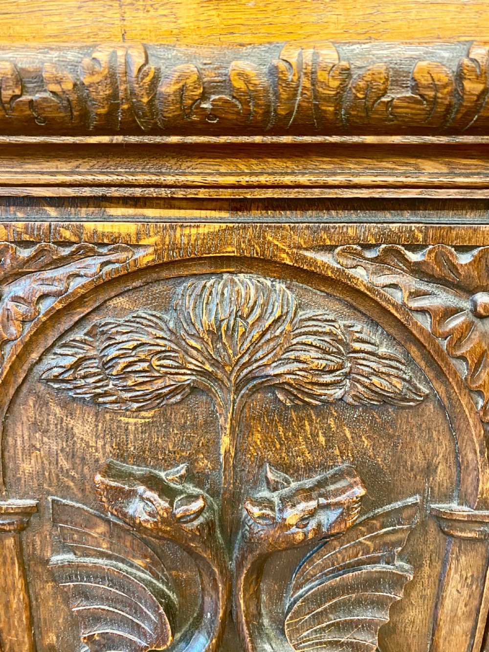 Magnificent Antique Carved Oak Hall Seat View V