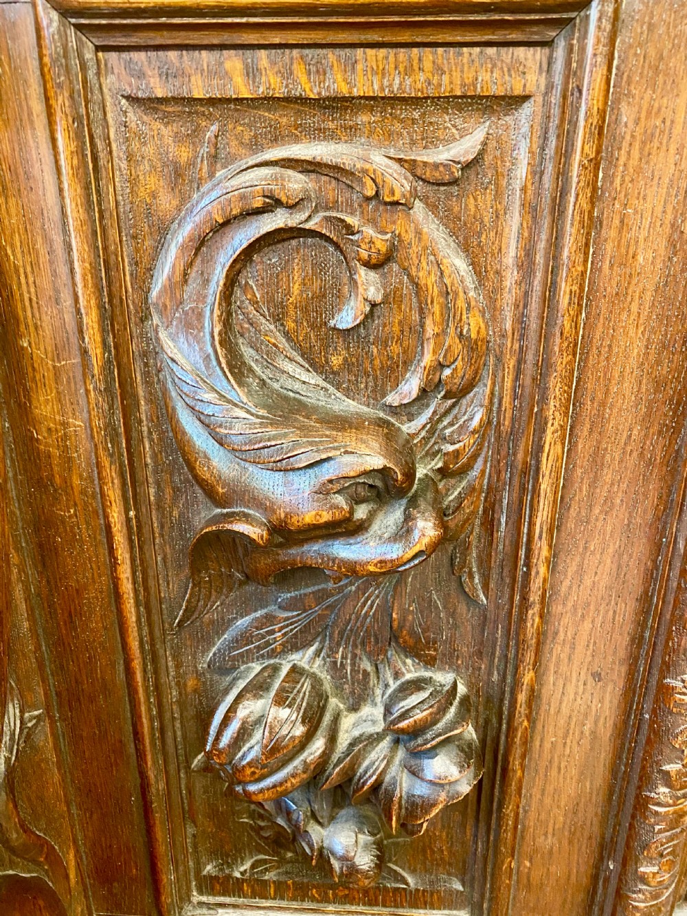 Magnificent Antique Carved Oak Hall Seat View VII