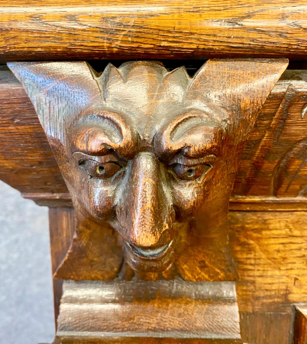Magnificent Antique Carved Oak Hall Seat View X