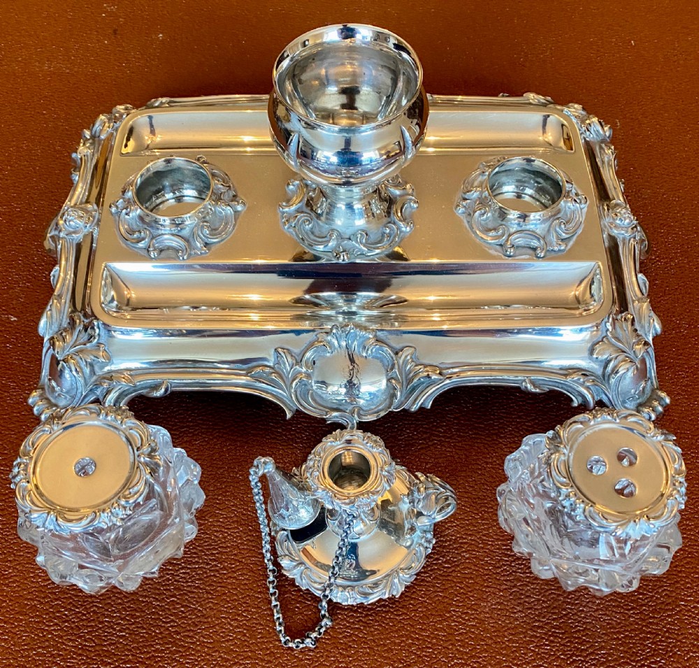 Fine Sterling Silver Victorian Desk Standish View III