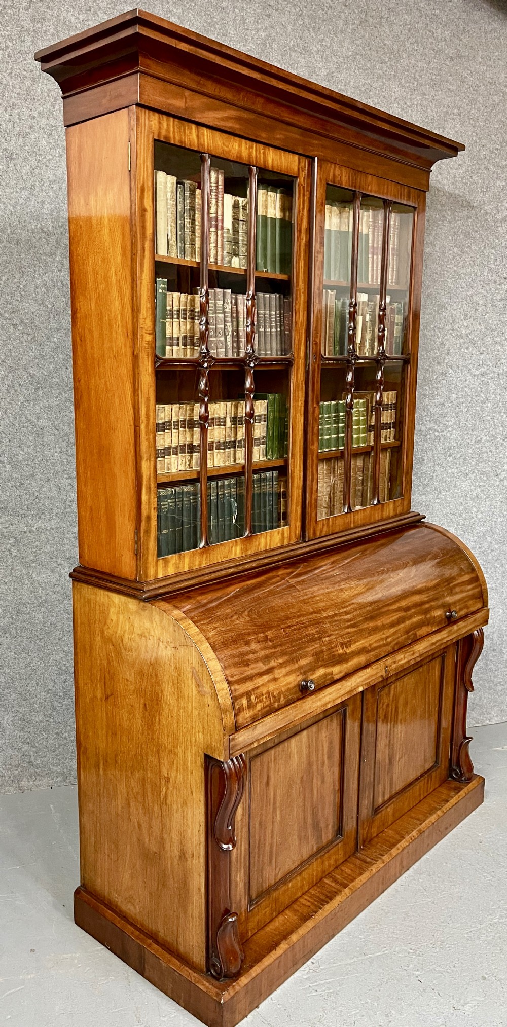 Good Quality Antique Cylinder Bureau Bookcase