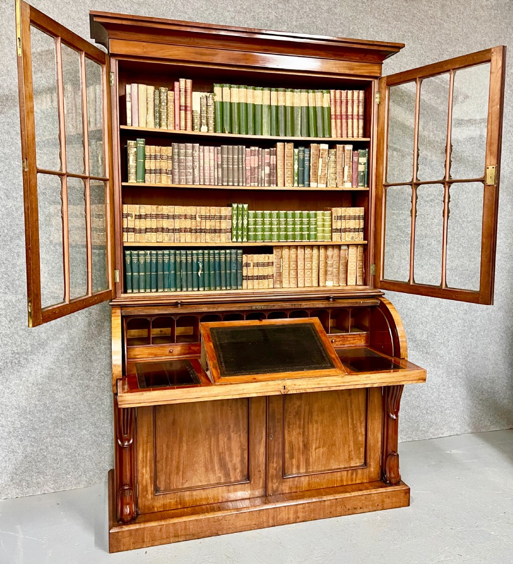 Good Quality Antique Cylinder Bureau Bookcase View VII