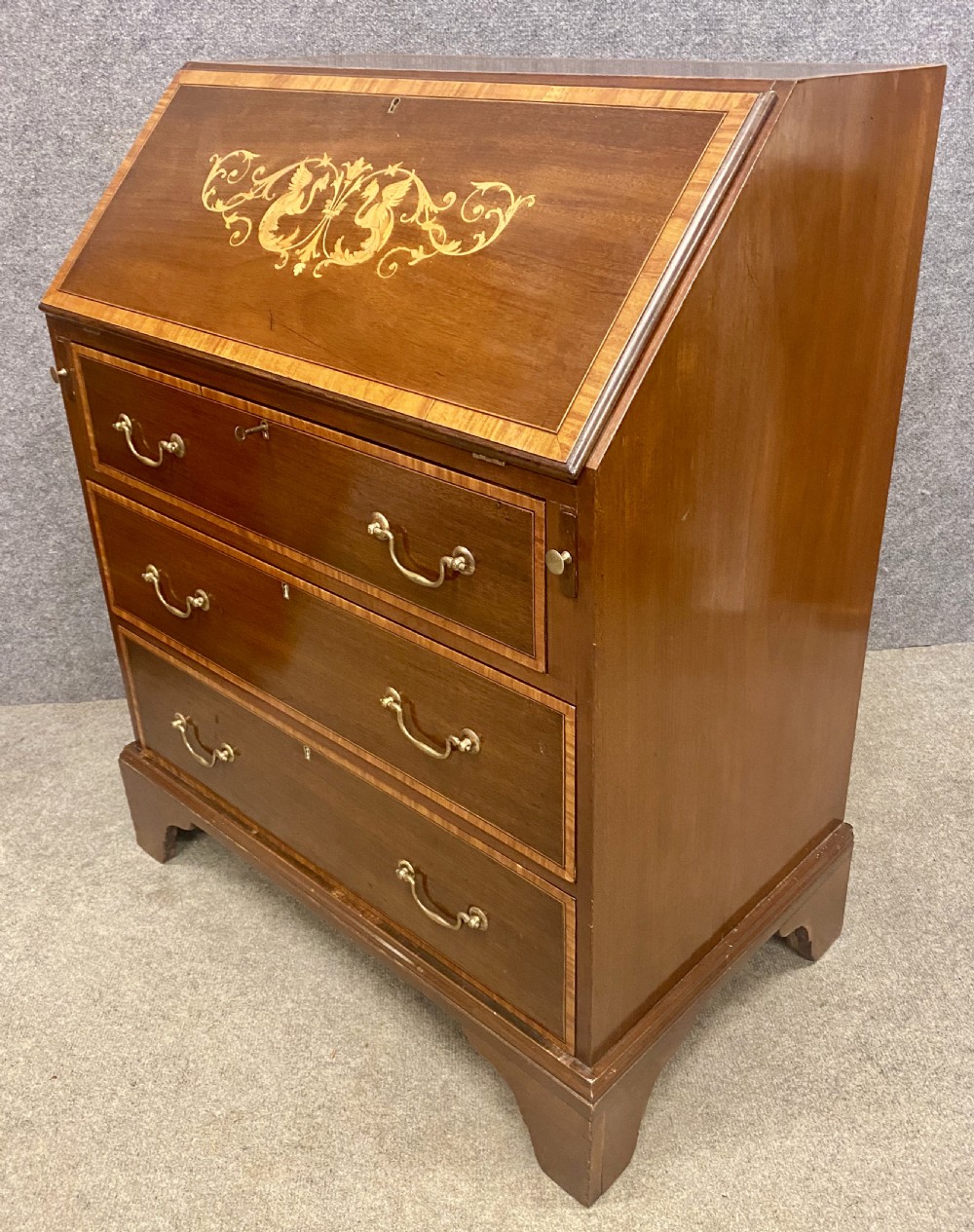 Small Edwardian Inlaid Mahogany Bureau