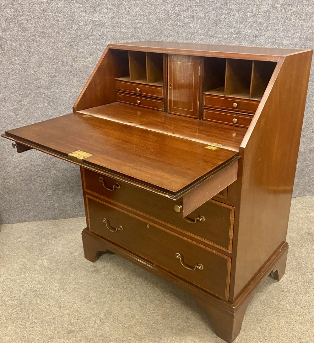 Small Edwardian Inlaid Mahogany Bureau View II