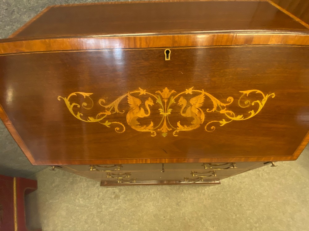 Small Edwardian Inlaid Mahogany Bureau View IV
