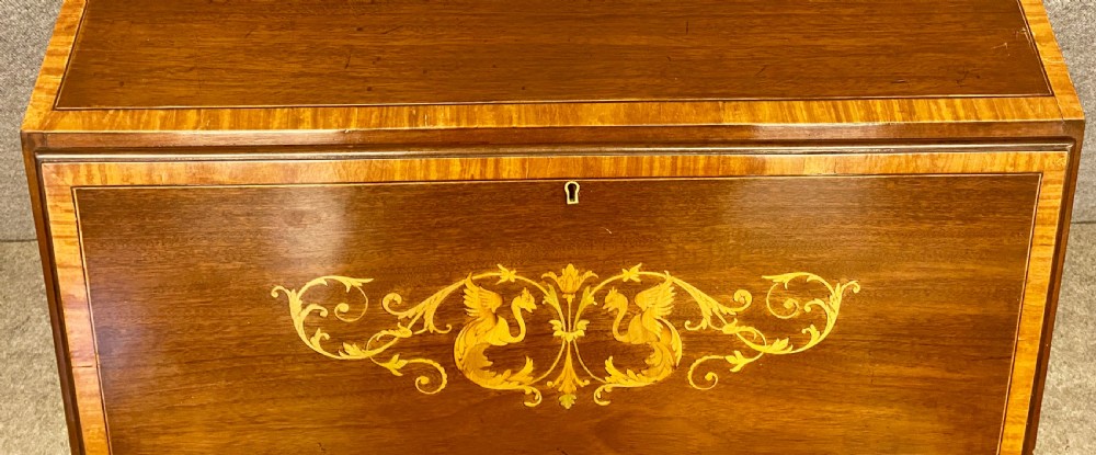 Small Edwardian Inlaid Mahogany Bureau View VI