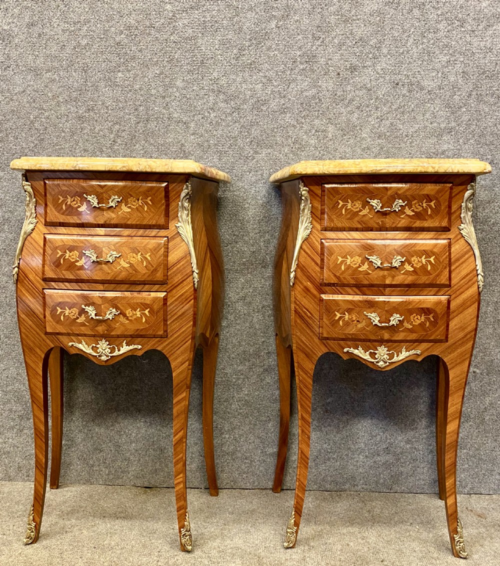 Pair Kingwood & Marquetry Bedside Chests